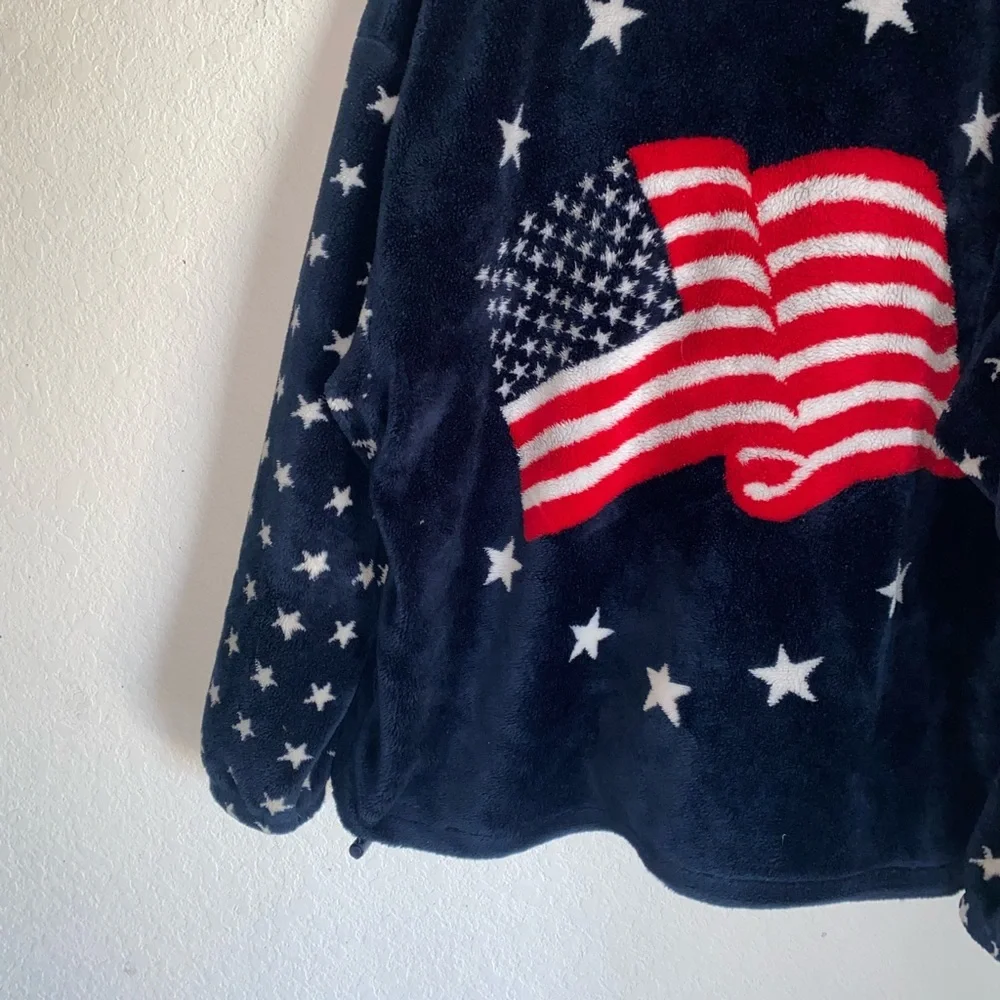 Vintage USA Logo Flag Patriotic Fleece Red White Blue Zip Up Graphic Jacket L